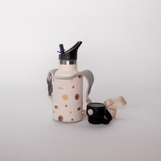 Edelstahl-Trinkflasche mit Strohhalmaufsatz & Tasche (350ml)