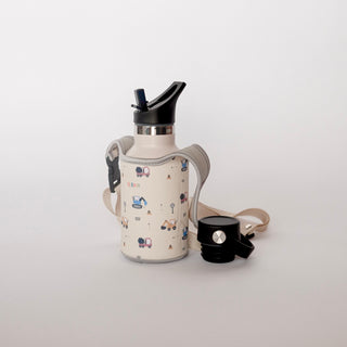 Edelstahl-Trinkflasche mit Strohhalmaufsatz & Tasche (350ml)