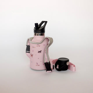 Edelstahl-Trinkflasche mit Strohhalmaufsatz & Tasche (350ml)