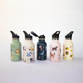 Edelstahl-Trinkflasche mit Klappverschluss & Strohhalmaufsatz