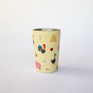 Hellgelber Edelstahl-Kinderbecher mit Bauernhof-Motiven
