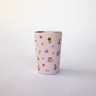 Rosa Edelstahl-Kinderbecher mit Waldmotiven