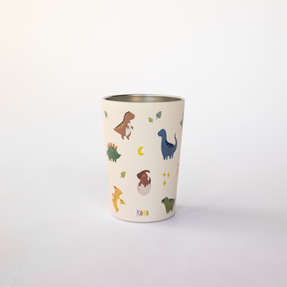 Cremefarbener Edelstahl-Kinderbecher mit Dinosaurier-Motiven